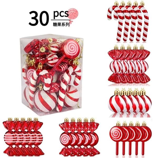 Christmas Decorations - Candy Canes - 30 Pieces - Unbreakable Plastic - Red and White [RONg]