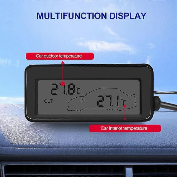 Bil Inomhus/Utomhus Termometer med Sensor Mini LCD Digital Display Temperatur Auto 12V Digital Termometer Bekväm med Blå [RONg]