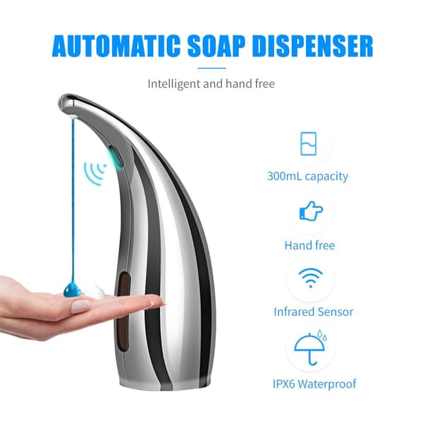 Automatisk sæbedispenser til badeværelset, berøringsfri infrarød sæbedispenser, 300 ml, sølv