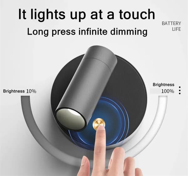 USB Genopladelig LED Væglampe med Sød Berøring, Dæmpbar Magnetisk Base, Sort
