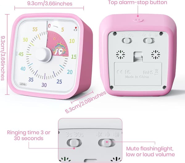 Barnetimer 60-minutters nedtellingstimer for barn og voksne (Enhjørning Rosa)