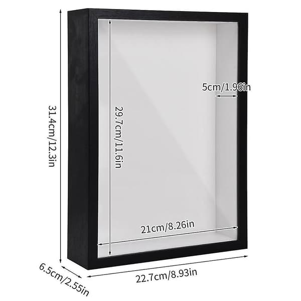Shadow Box A4, 5CM Dyb Boks Fotoramme til Bordplade og Væg, 3D Billedramme Displayboks til Håndværk Sort [RONg]