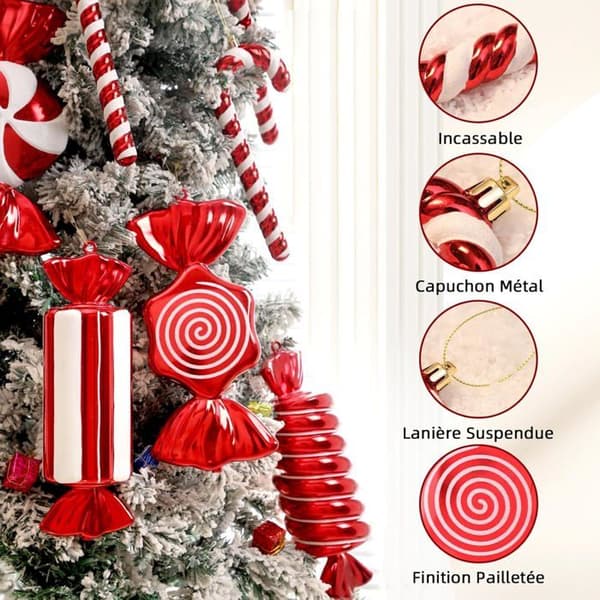 Christmas Decorations - Candy Canes - 30 Pieces - Unbreakable Plastic - Red and White [RONg]