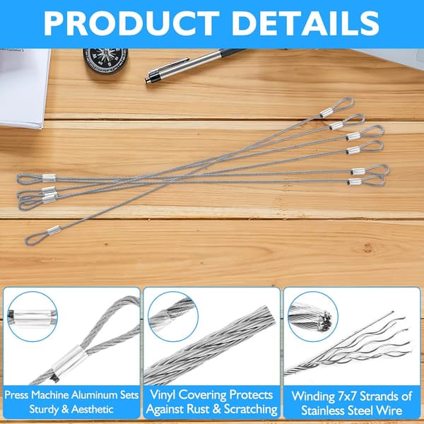 Prasacco 6 deler ståltau med maljer, sølv rustfritt stål sikkerhetskabel 30 cm x 2 mm kabel for sykkellås, dør L[RONg]