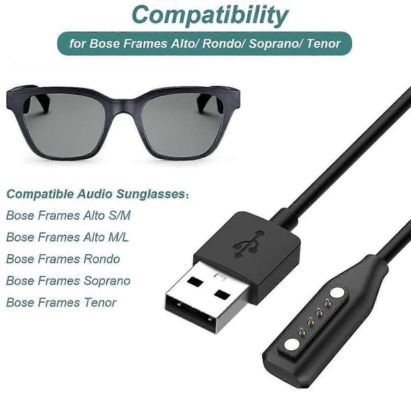 Oplader til Bose Frames Alto/Rondo/Soprano/Tenor, Erstatnings Magnetisk USB-opladerkabel til Bose Frames Audio Sun [RONg]