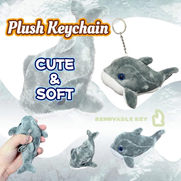 Blå delfin kosedyr nøkkelring, Kawaii plysj for jenter gutter