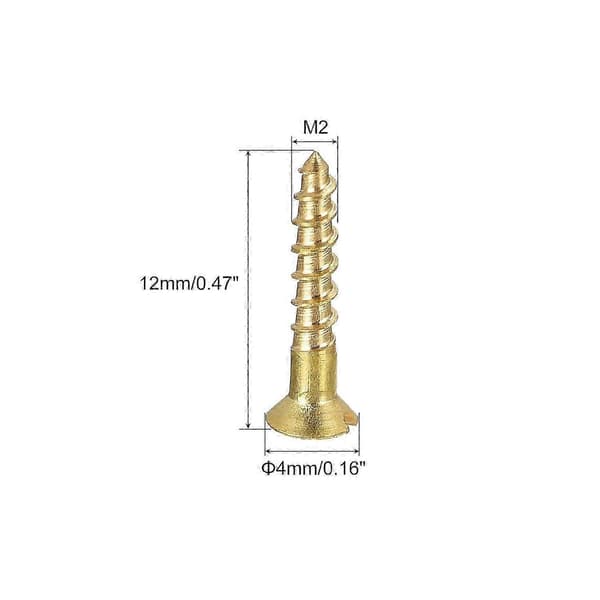 100 stk M2 x 12 mm flathode sporet messing treskruer