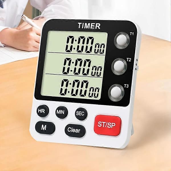 Digital dubbel kökstimer, matlagningstimer med minnesfunktion, 3 kanaler räkna upp räkna ner timer med magnetisk
