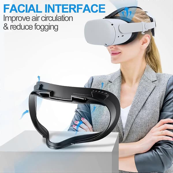 Ansigtsinterface og ansigtsmaske til Oculus Quest 2, svedafvisende PU-skumpude - VR-tilbehør til Meta Quest 2, kompatibelt med Oculus