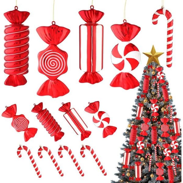 Christmas Decorations - Candy Canes - 30 Pieces - Unbreakable Plastic - Red and White [RONg]