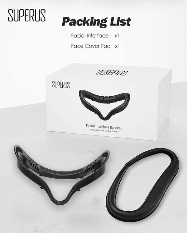 Ansigtsinterface og ansigtsmaske til Oculus Quest 2, svedafvisende PU-skumpude - VR-tilbehør til Meta Quest 2, kompatibelt med Oculus