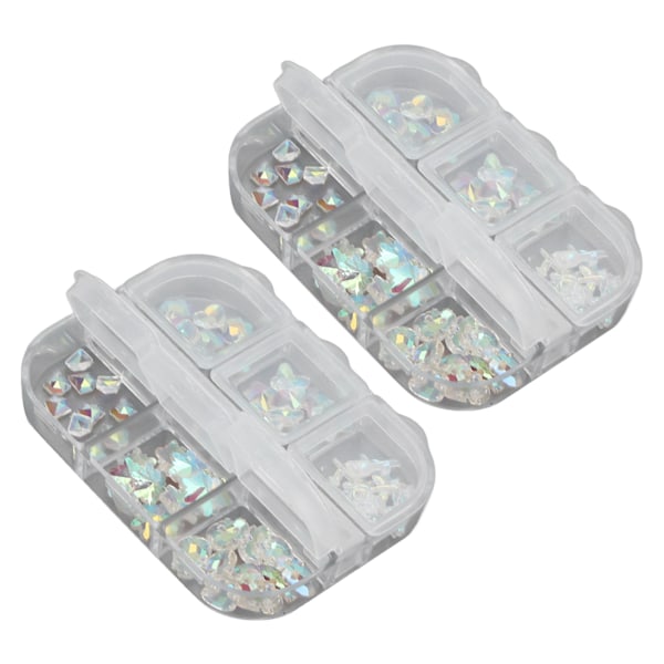 2 st 6 Fack Nagelkonstdekorationer Olika Former Glitter Manikyr Dekorativa Ornament för Hemmasalong