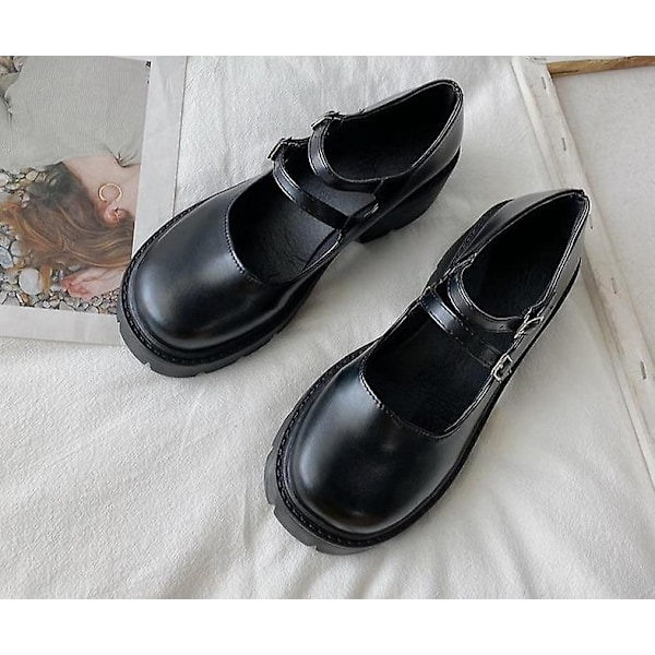 Plattformsskor för dam, Mary Janes i läder matte black style 4 37 /