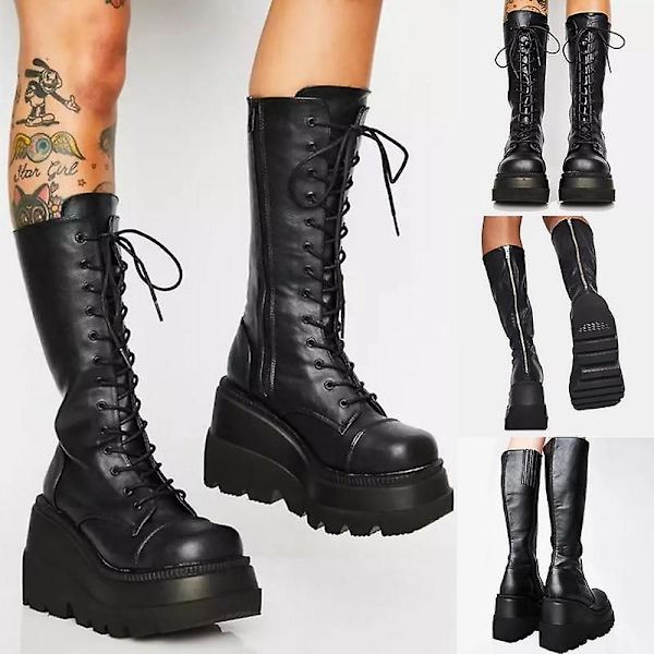 Dam Kilklack Knähöga Vinter Läder Ridstövlar Långa style 2 black 35 /
