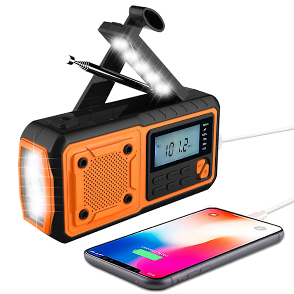 Portabel Nödradio Utomhus Handvev Radio Vind Upp Ficklampa Radio 4000mAh Power Bank Väderradio för Camping Vandring