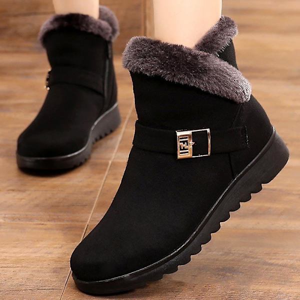 Vinter Kvinnor Solid Flat Snow Boots Black 3 7