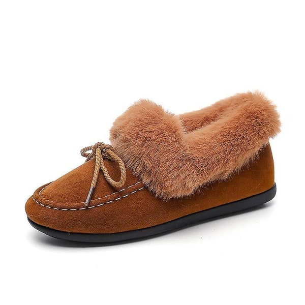 Höstvinter- Casual Fur Bowknot, Fluffy Furry, Slip-on Sneakers Set-a Brown- 5.5