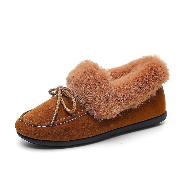 Höstvinter- Casual Fur Bowknot, Fluffy Furry, Slip-on Sneakers Set-a Brown- 9