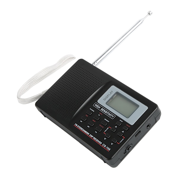 AM FM SW Radio med Minnesfunktion, Låg Förlust, Bakgrundsbelysta Tangenter, Bärbar Digital Fullbandsradio med Väckarklocka