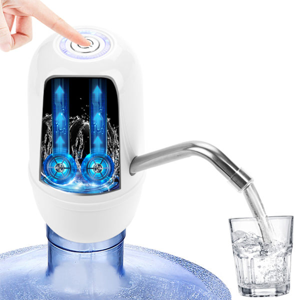 USB Snabbladdning Dubbel Motor Elektrisk Automatisk Flaska Dricksvattenpump Dispenser (Vit)