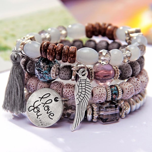 Hjärta legeringshänge pärlor bohemiska armband CC