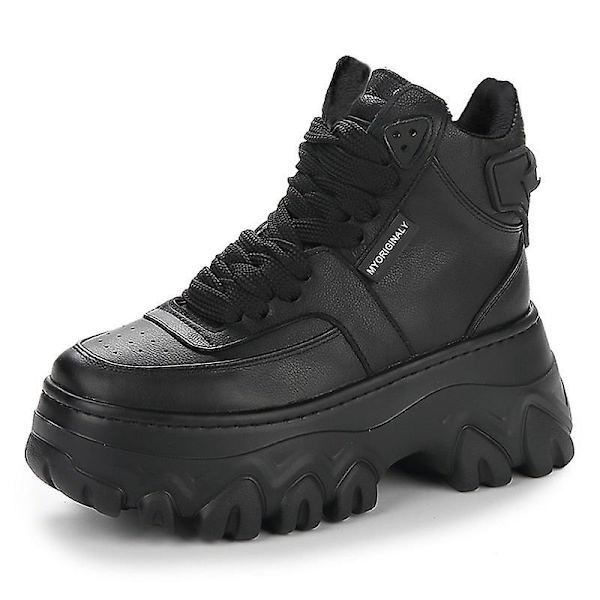 Vinter Plattformsskor, Kvinnor Klumpiga Sulor Höjdökande Stövlar Set-1 01.Black 6