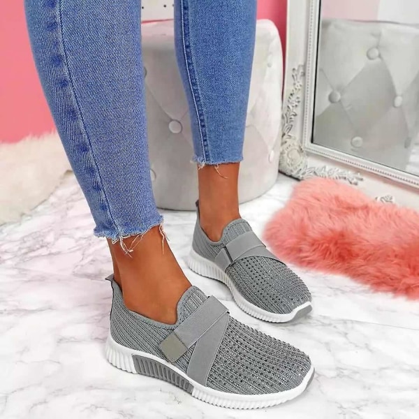 Kvinnor Casual Spring Crystal Solid Mesh Sneakers grey 41