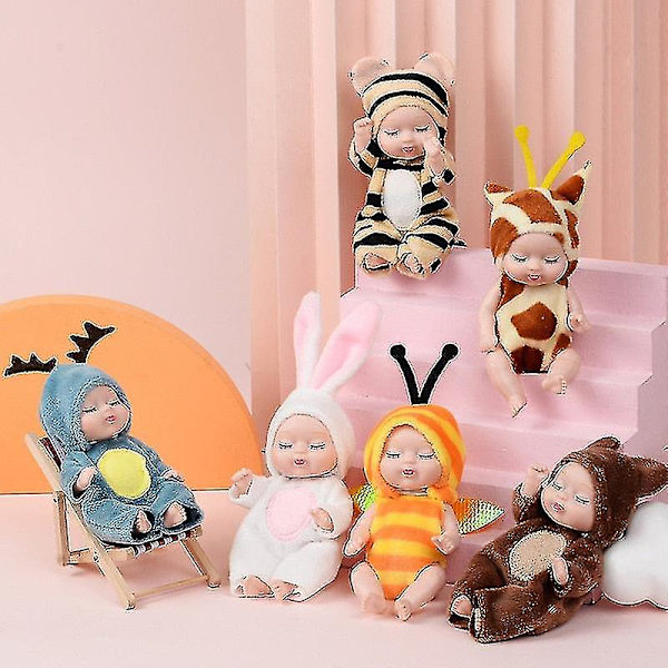 1 stycken Sleep Baby Doll Söt djur Baby Doll 3,5 tum Höjd Simulerad Reborn Baby för barnleksak med kläder Rabbit
