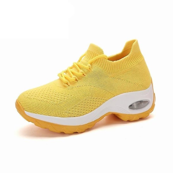 Casual- Chunky Stickad Plattform, Walking Sneakers Set-a Yellow 38