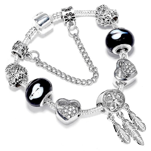 Bear Palm Dreamcatcher Feather Charm Armband Set-3 Silver Color 36 17cm