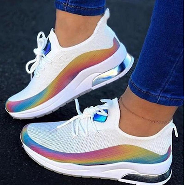 Sneaker med snörning för kvinnor, nätsko som andas med mesh White 41