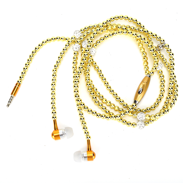 Hörlurar av öronsnäcka-typ med simulerat pärlcollier med mikrofon Stereo-hörlurar Guld
