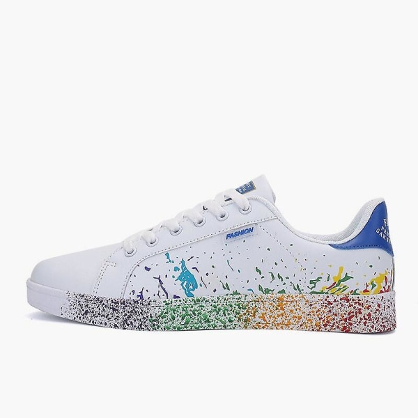Platta sneakers för kvinnor, skor med snörning av graffitiplattformar White 8.5