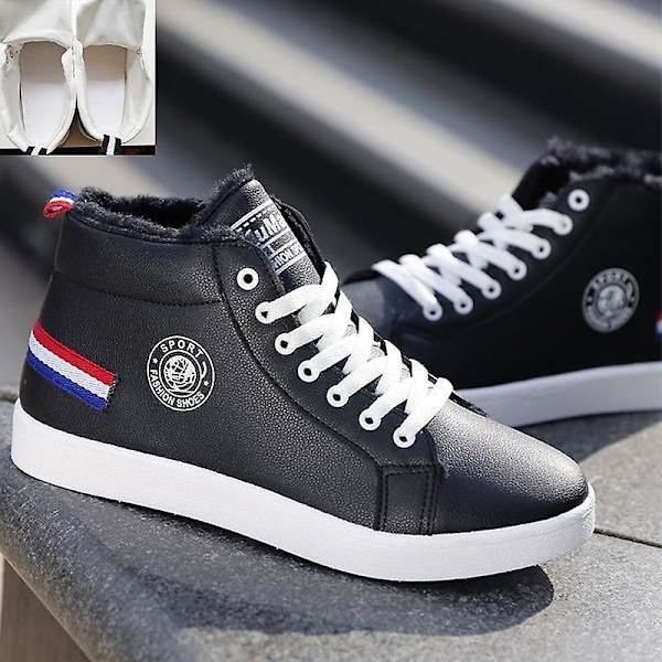 Vinterplysch för män, högtoppade sneakers i läder Black fabric CN40(insole25cm