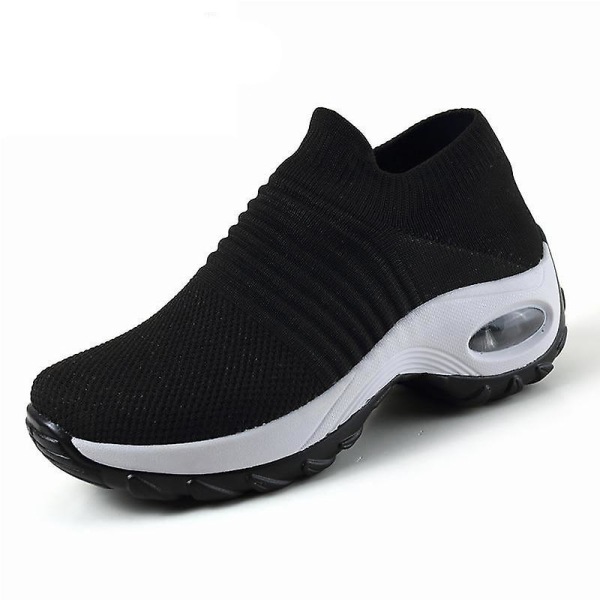 Casual- Chunky Stickad Plattform, Walking Sneakers Set-a black 37