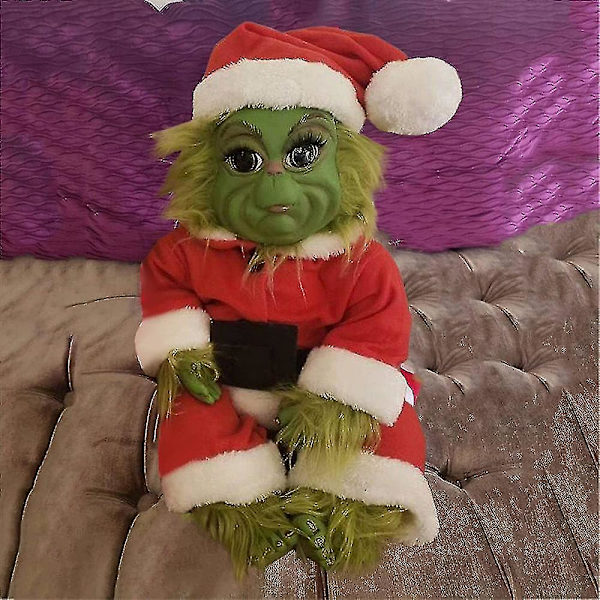 Grinch plyschdocka Jul Reborn Baby Grinch Latex fylld leksak Julpresent Red