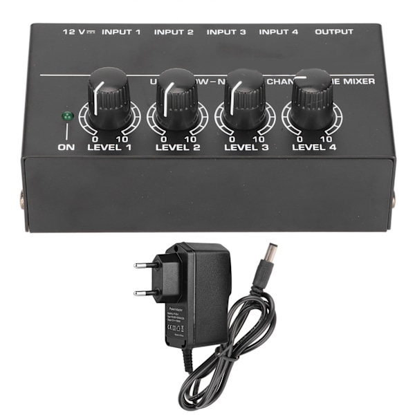 4-kanals linjemixer Stereo Kompakt Lågt Brus Justerbar Volym Ljudmixer för Klubbar Barer 100–240V EU-kontakt