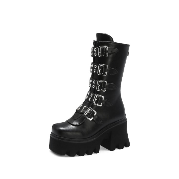 Winter Gothic Punk Dam Platform Boots - Svart 8.5