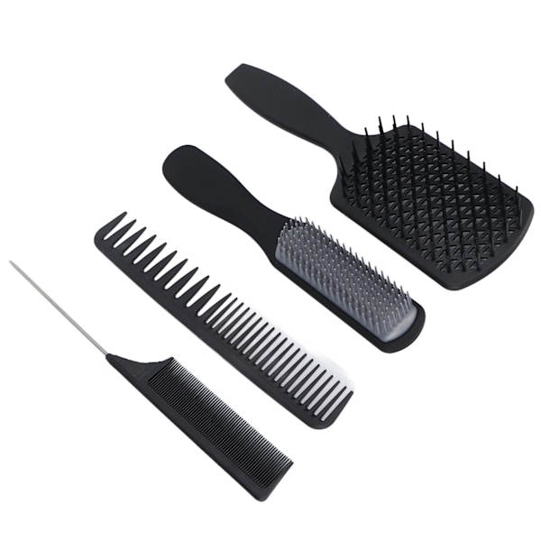 4 st Hårborste Set Ihålig Kam Spetsig Fin Bred Tand Skalpmassage Styling Set Svart Box Förpackad