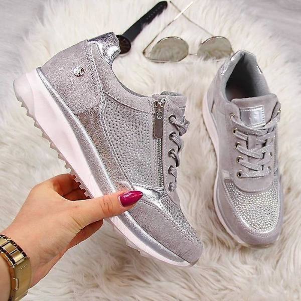 Kilklackssneakers för damer, Vulkaniserade paljett-skakskor grey 35
