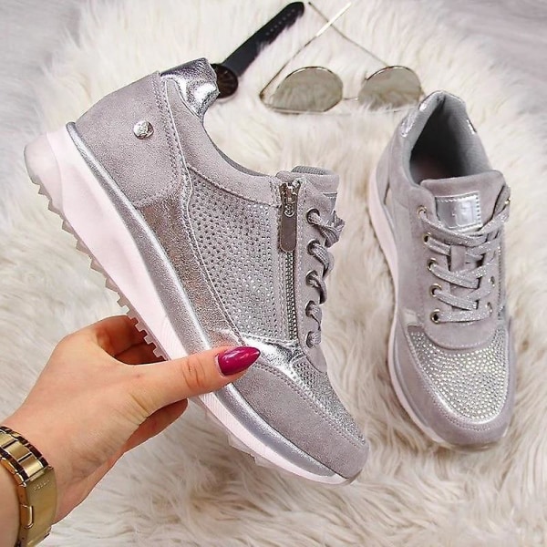 Wedges Sneakers för kvinnor, Vulcanize Paljetter Shake Shoes grey 40