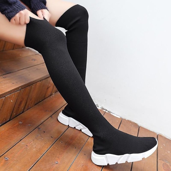 Vinter- lång tub, sockor, Sneakers med platta skor Black White 37