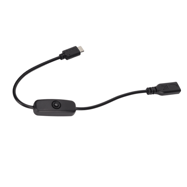 Typ C Hane till Hona Strömförlängningskabel 30cm/11.8tum USB Förlängningskabel med ON/Off Strömbrytare för Mobiltelefoner Svart