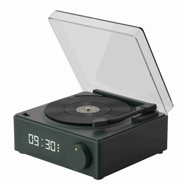 Roterande Vinylskiva Väckarklocka Högtalare Retro 360 Graders Stereo Trådlös Klocka Bluetooth Högtalare för Hem Sovrum Kontor Grön