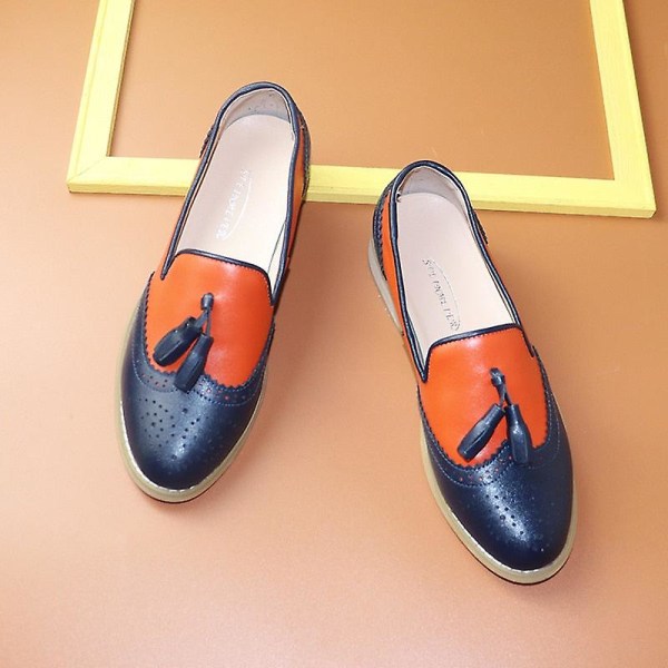 Damlägenheter Oxfords Sneakers i äkta läder - Blå Orange 7.5