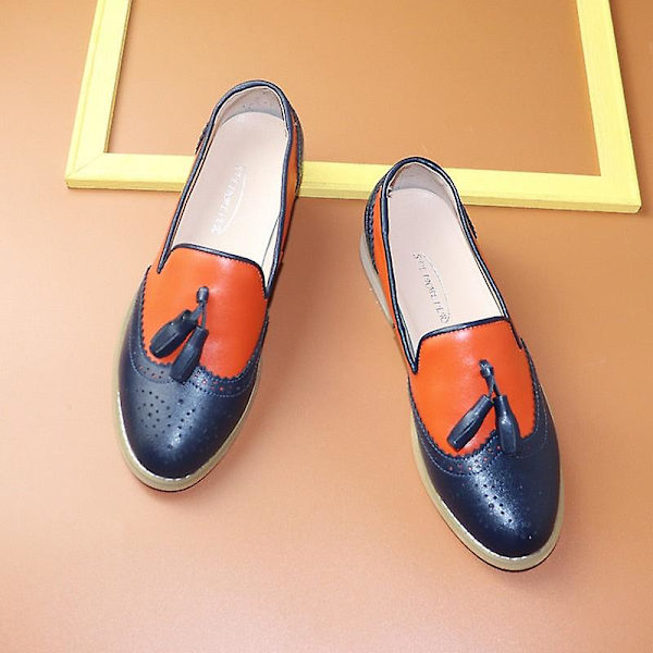 Damlägenheter Oxfords Sneakers i äkta läder - Blå Orange 9