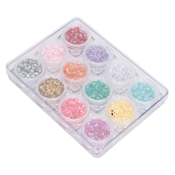 12 Färger Nagelkonst Paljetter 2.5 x 4mm Glänsande Dekoration Manikyrverktyg