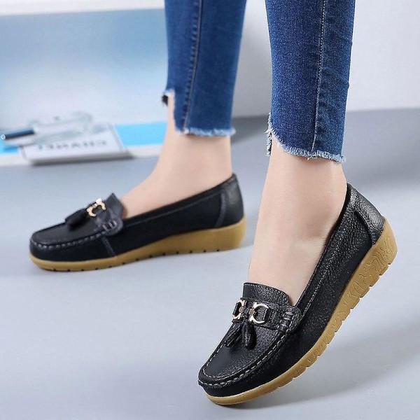 Summer Loafers, Äkta Läder Mjukt Äkta Läder Dam Platta Skor Set-1 Black 5