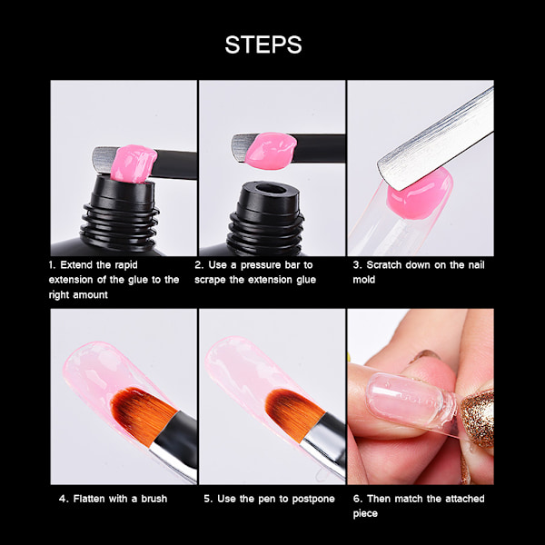 2 i 1 Dubbelsidig Borste och Plockare Rostfritt Stål Gel Nagelverktyg för UV Akryl Nagel Förlängning