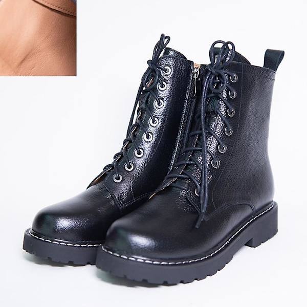Kvinnor Höst Vinter Låg Klack Cross Strap Läder Ankel Boots Black PU Inside 40 /